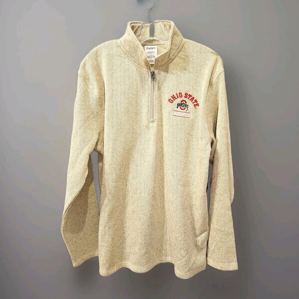 Ohio State Buckeyes Sand 1/4 Zip Pullover Hanes Medium Embroidered OSU